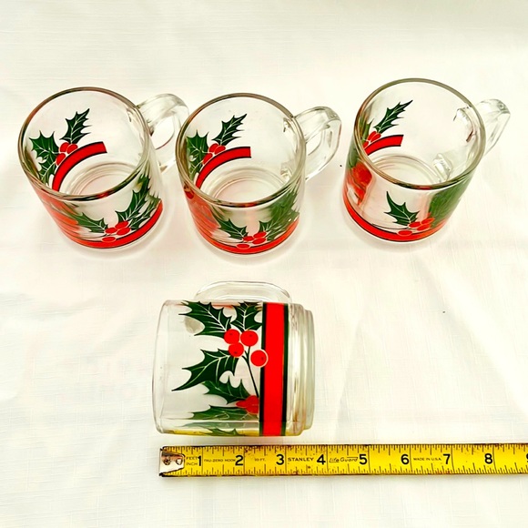 Holiday Festive Glass Cups / Vintage / Lot Of 4 - Picture 4 of 7